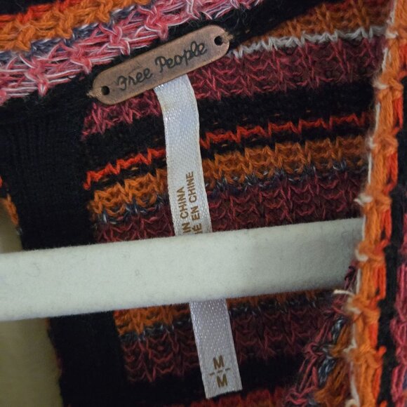 Free People Ziggy Chevron Bell Sleeve Sweater Dress Autumnal Retro Size M - Picture 11 of 12